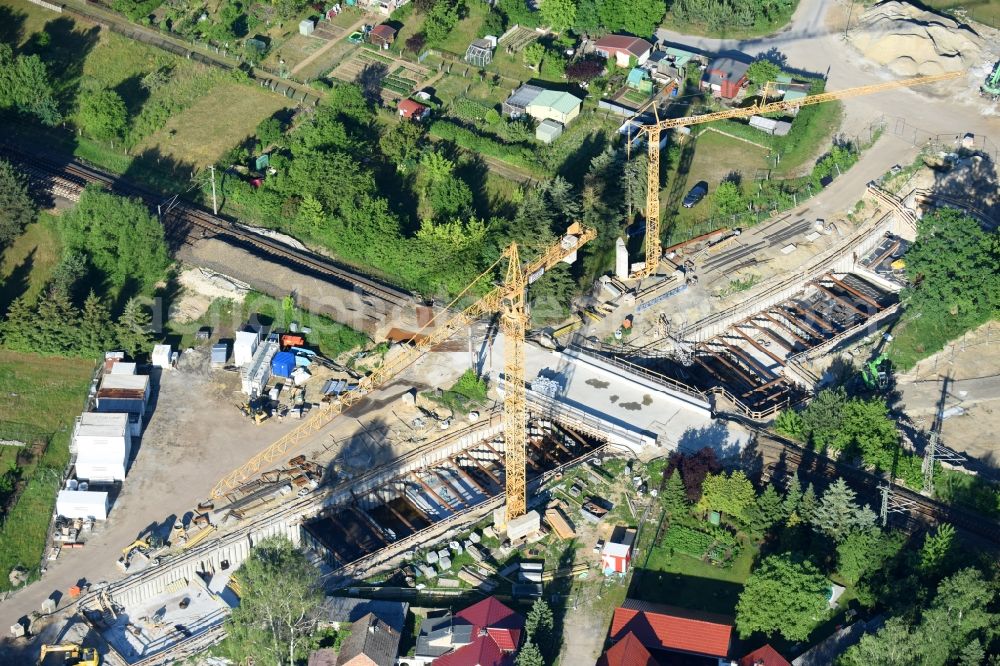 Aerial photograph Walddrehna - Construction site with tunnel guide for the route of Walddrehna Lindenstrasse in Walddrehna in the state Brandenburg, Germany