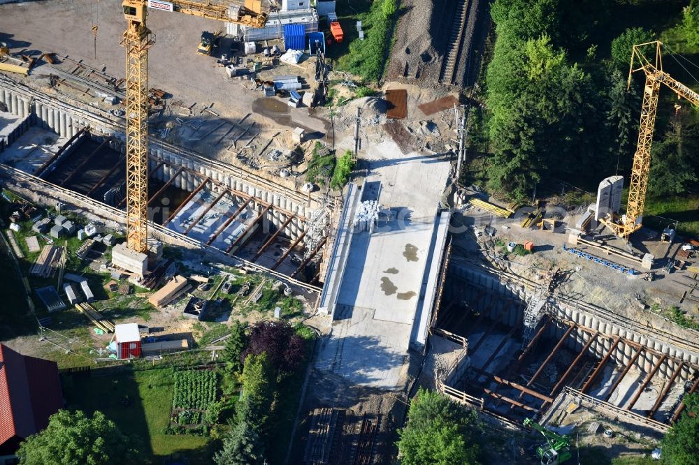 Walddrehna from the bird's eye view: Construction site with tunnel guide for the route of Walddrehna Lindenstrasse in Walddrehna in the state Brandenburg, Germany