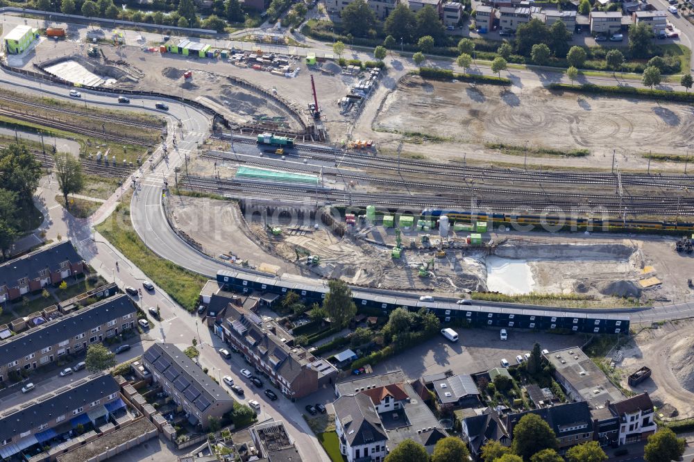 Venlo from above - Construction site with tunnelling works for the route and the course for the underpass of the railway tracks - railway line in the Nederlandse Spoorwegen network on the Vierpaardjes road in Venlo in Limburg, the Netherlands