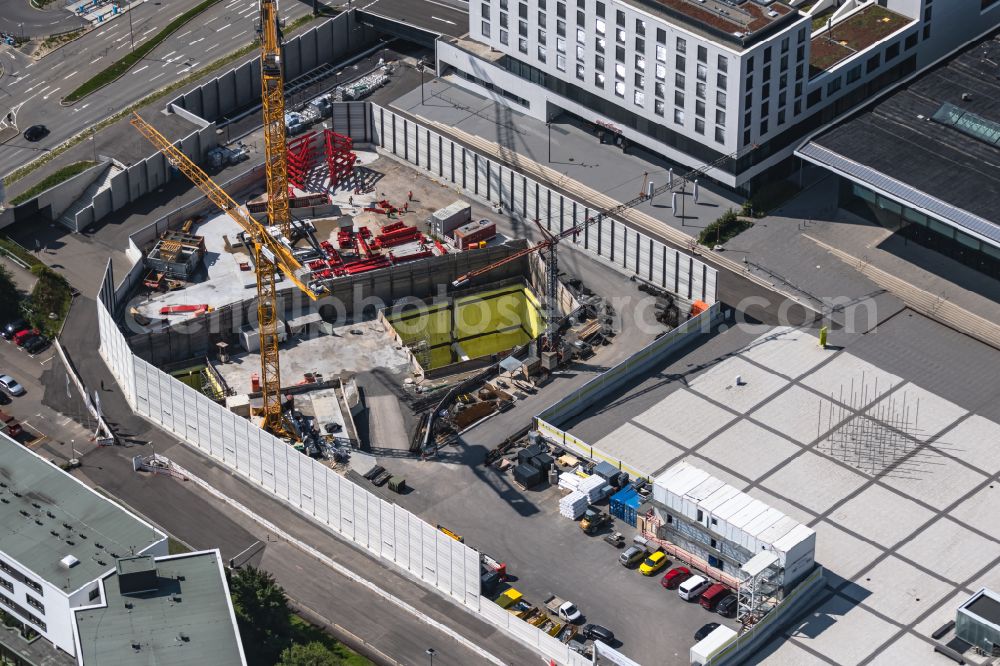 Leinfelden-Echterdingen from the bird's eye view: Construction site with tunneling work for the route and the course airport tunnel at Stuttgart Airport in Leinfelden-Echterdingen in the state Baden-Wuerttemberg, Germany