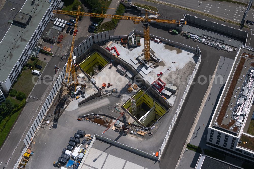 Leinfelden-Echterdingen from above - Construction site with tunneling work for the route and the course airport tunnel at Stuttgart Airport in Leinfelden-Echterdingen in the state Baden-Wuerttemberg, Germany