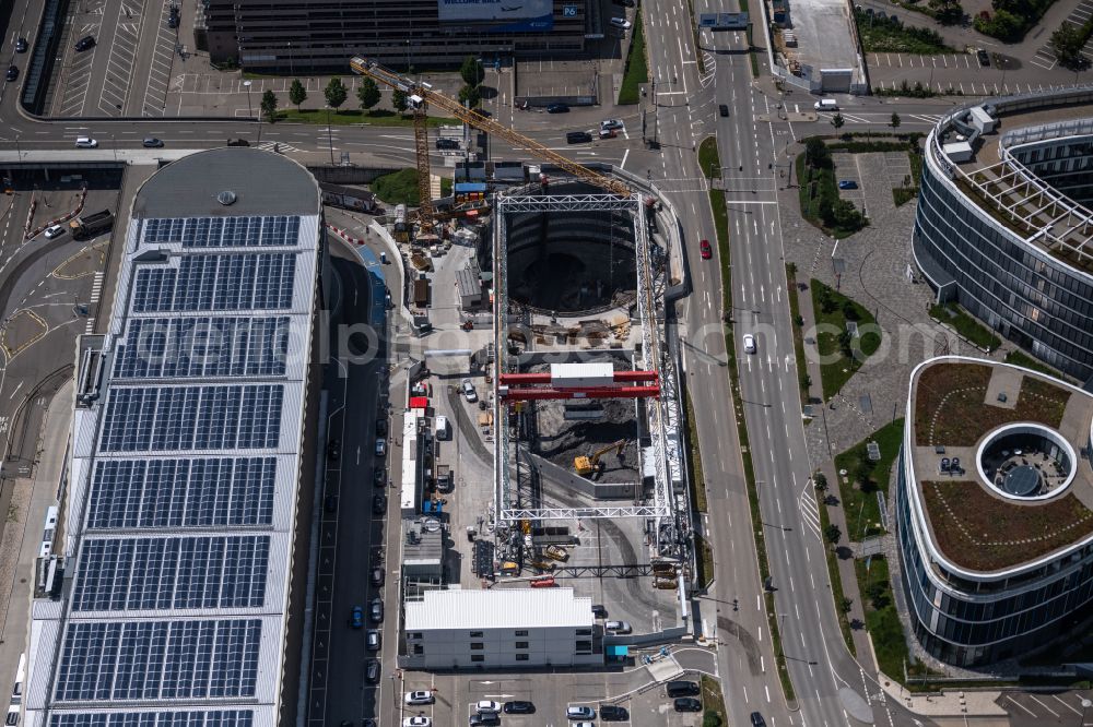 Leinfelden-Echterdingen from the bird's eye view: Construction site with tunneling work for the route and the course airport tunnel at Stuttgart Airport in Leinfelden-Echterdingen in the state Baden-Wuerttemberg, Germany