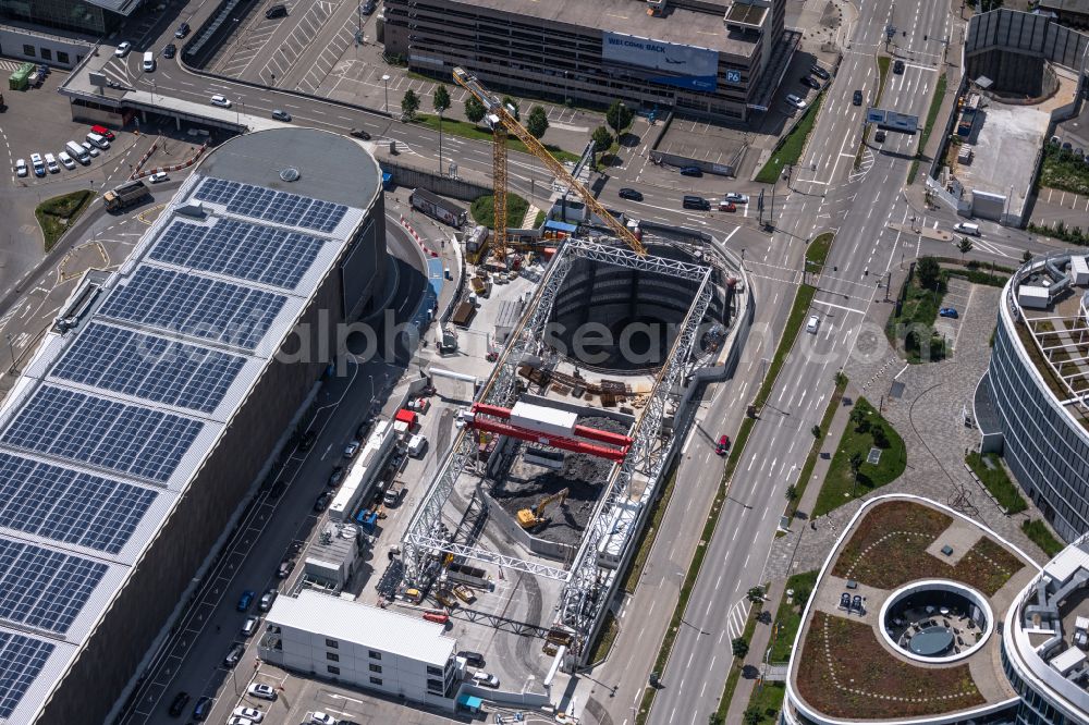 Aerial image Leinfelden-Echterdingen - Construction site with tunneling work for the route and the course airport tunnel at Stuttgart Airport in Leinfelden-Echterdingen in the state Baden-Wuerttemberg, Germany