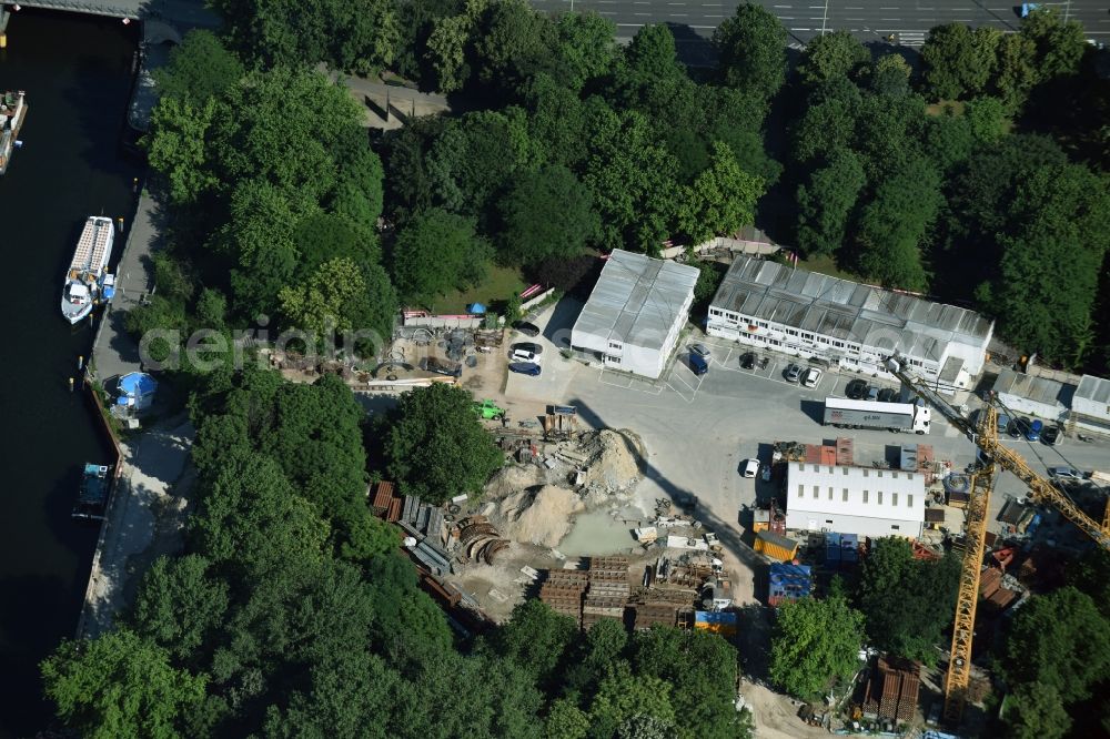 Aerial image Berlin - Construction site with tunnel guide for the extension of underground line of the U5 at the Marx-Engels-Forum in Berlin