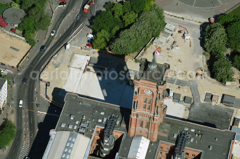 Aerial photograph Berlin - Construction site with tunnel guide for the extension of underground line of the U5 at the Red Town Hall in Berlin