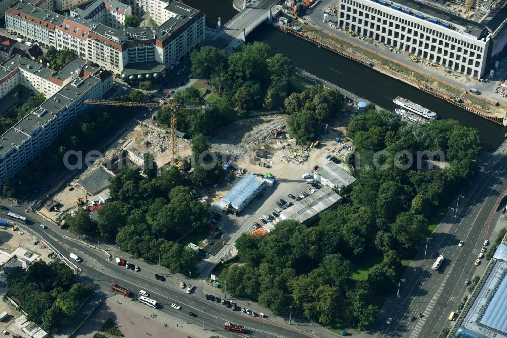 Berlin from above - Construction site with tunnel guide for the extension of underground line of the U5 at Rathausstrasse at the Marx-Engels-Forum in Berlin