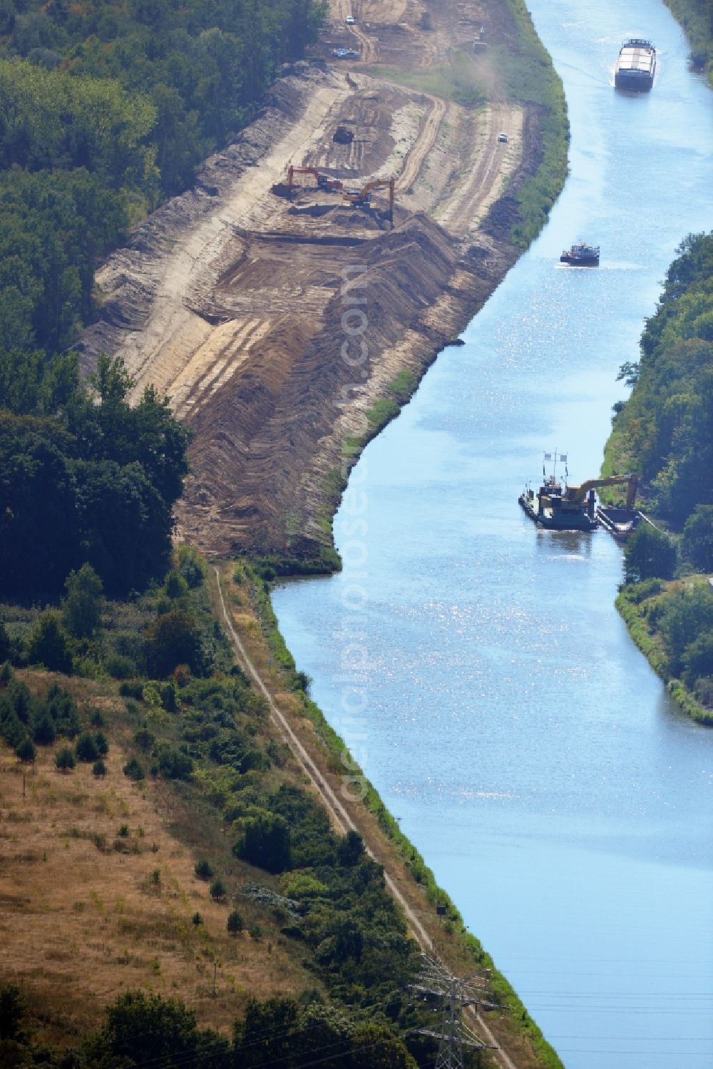 Güsen from above - Construction site at the riverside of the Elbe-Havel-Canel in Guesen in the state Saxony-Anhalt