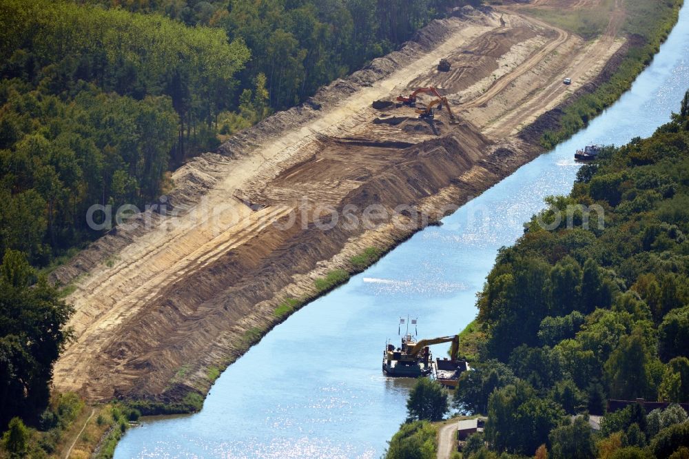 Aerial image Güsen - Construction site at the riverside of the Elbe-Havel-Canel in Guesen in the state Saxony-Anhalt