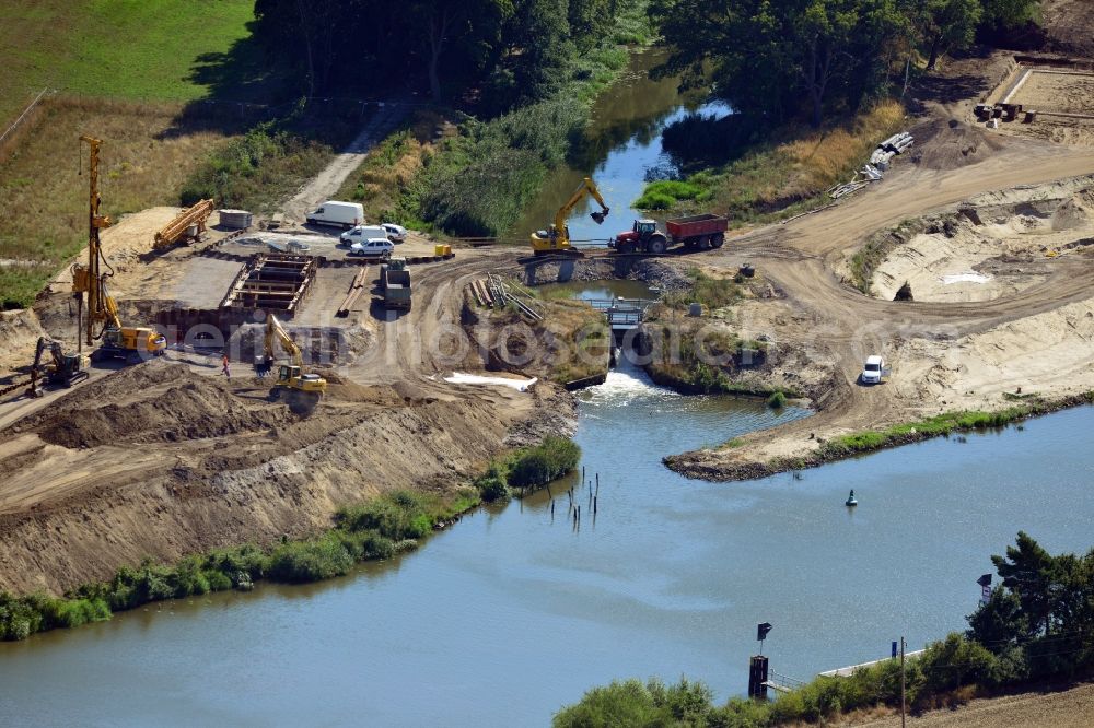 Aerial photograph Güsen - Construction site at the riverside of the Elbe-Havel-Canel in Guesen in the state Saxony-Anhalt