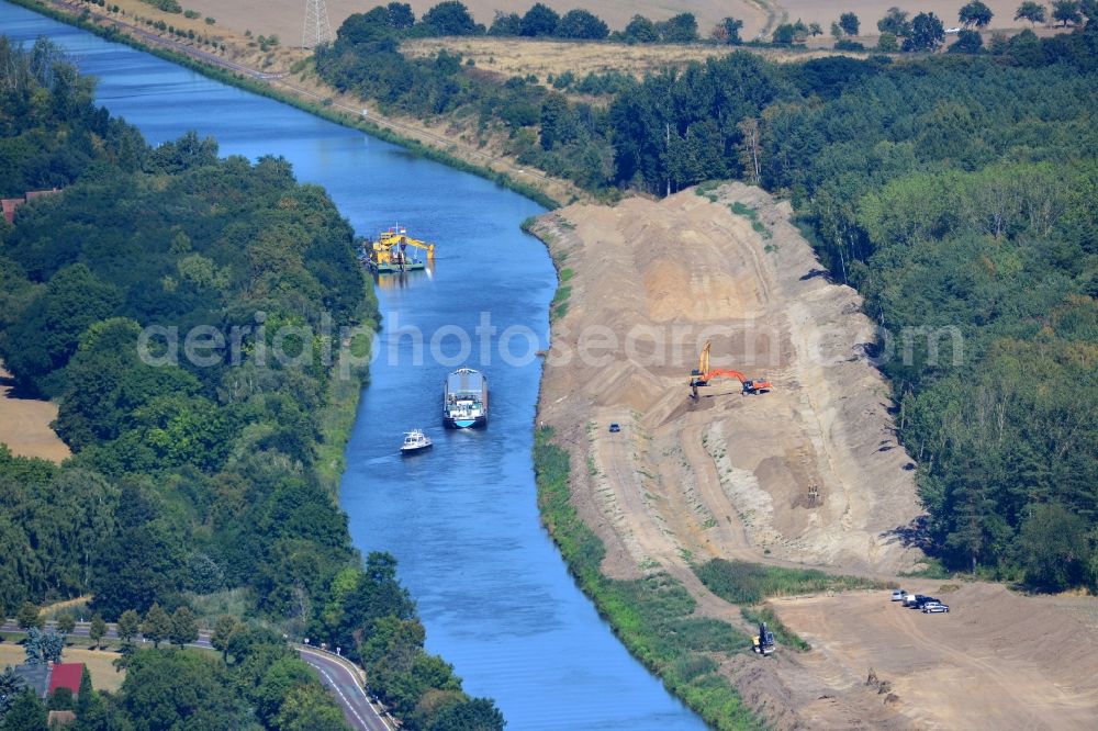 Aerial photograph Güsen - Construction site at the riverside of the Elbe-Havel-Canel in Guesen in the state Saxony-Anhalt