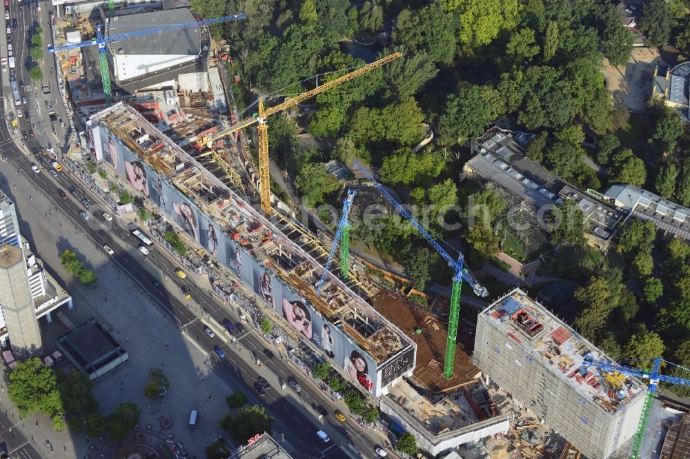 Berlin from above - View at the conversion and expansion construction site of the architectural ensemble Bikinihaus in the Budapester street in the district Charlottenburg in Berlin