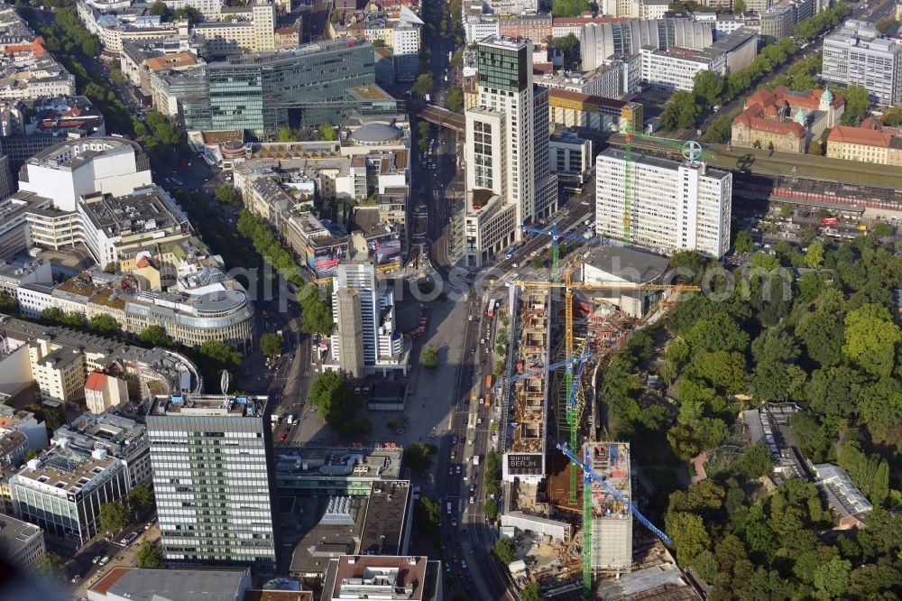 Berlin from the bird's eye view: View at the conversion and expansion construction site of the architectural ensemble Bikinihaus in the Budapester street in the district Charlottenburg in Berlin