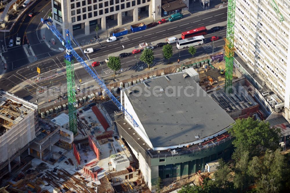 Aerial photograph Berlin - View at the conversion and expansion construction site of the architectural ensemble Bikinihaus in the Budapester street in the district Charlottenburg in Berlin