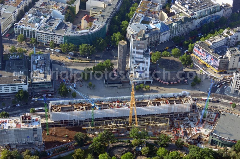 Berlin from above - View at the conversion and expansion construction site of the architectural ensemble Bikinihaus in the Budapester street in the district Charlottenburg in Berlin