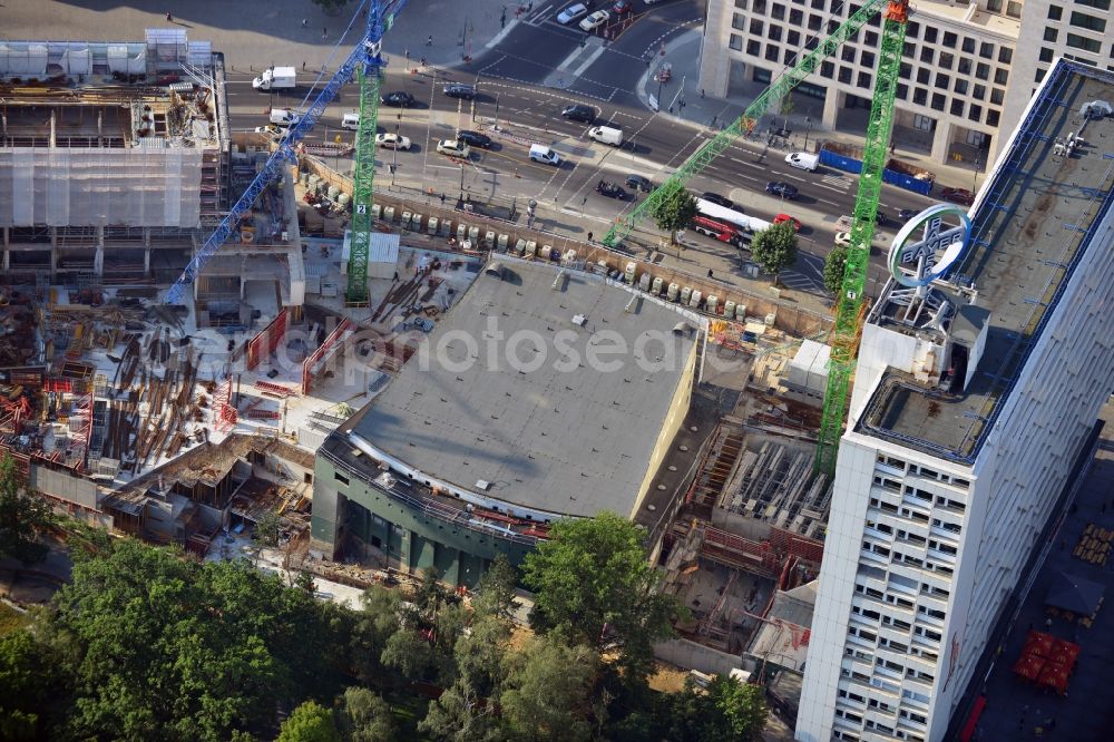 Berlin from the bird's eye view: View at the conversion and expansion construction site of the architectural ensemble Bikinihaus in the Budapester street in the district Charlottenburg in Berlin