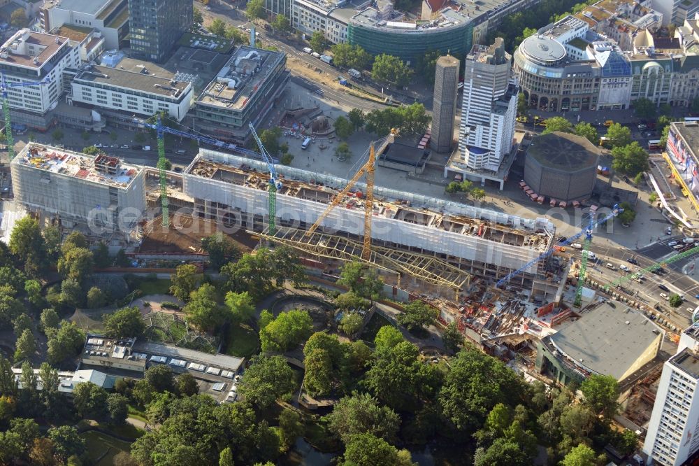 Aerial image Berlin - View at the conversion and expansion construction site of the architectural ensemble Bikinihaus in the Budapester street in the district Charlottenburg in Berlin