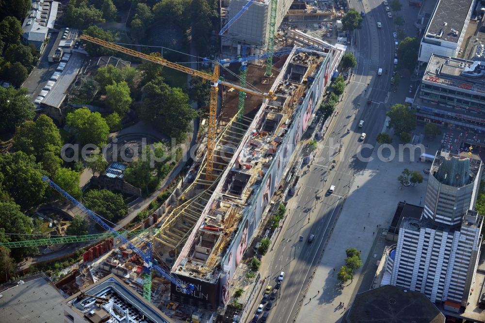 Berlin from above - View at the conversion and expansion construction site of the architectural ensemble Bikinihaus in the Budapester street in the district Charlottenburg in Berlin