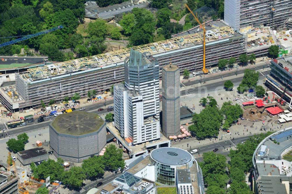 Berlin from the bird's eye view: View at the conversion and expansion construction site of the architectural ensemble Bikinihaus in the Budapester street in the district Charlottenburg in Berlin