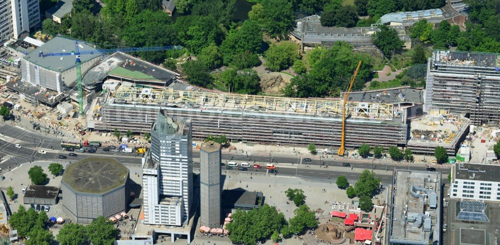 Aerial image Berlin - View at the conversion and expansion construction site of the architectural ensemble Bikinihaus in the Budapester street in the district Charlottenburg in Berlin