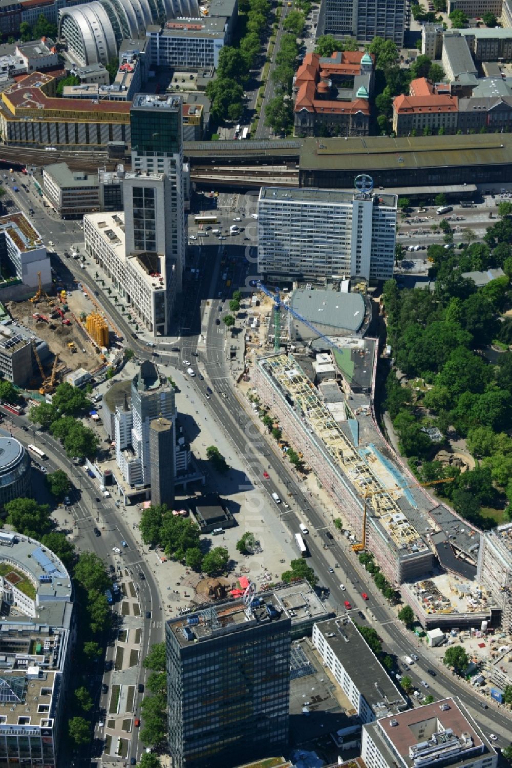 Aerial image Berlin - View at the conversion and expansion construction site of the architectural ensemble Bikinihaus in the Budapester street in the district Charlottenburg in Berlin