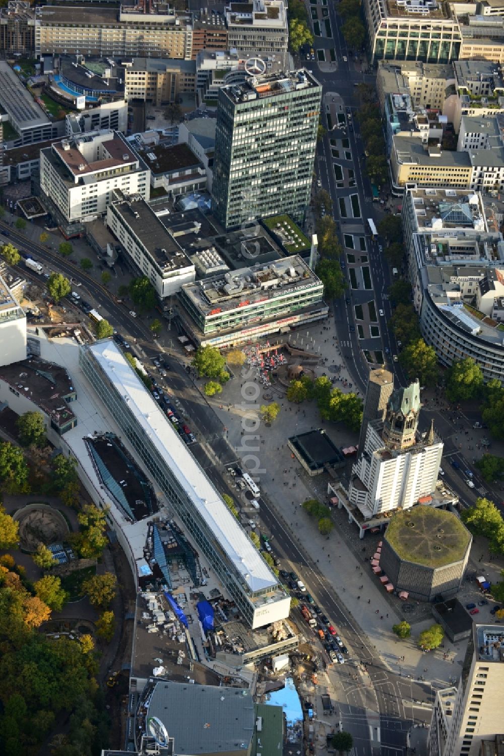 Berlin from above - View at the conversion and expansion construction site of the architectural ensemble Bikinihaus in the Budapester street in the district Charlottenburg in Berlin