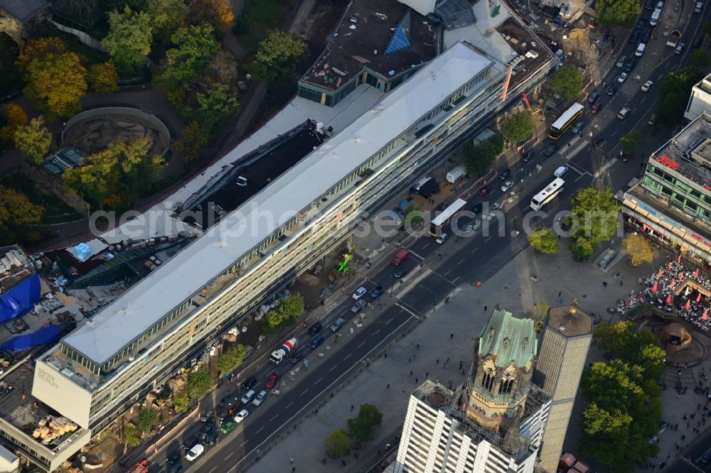 Aerial photograph Berlin - View at the conversion and expansion construction site of the architectural ensemble Bikinihaus in the Budapester street in the district Charlottenburg in Berlin