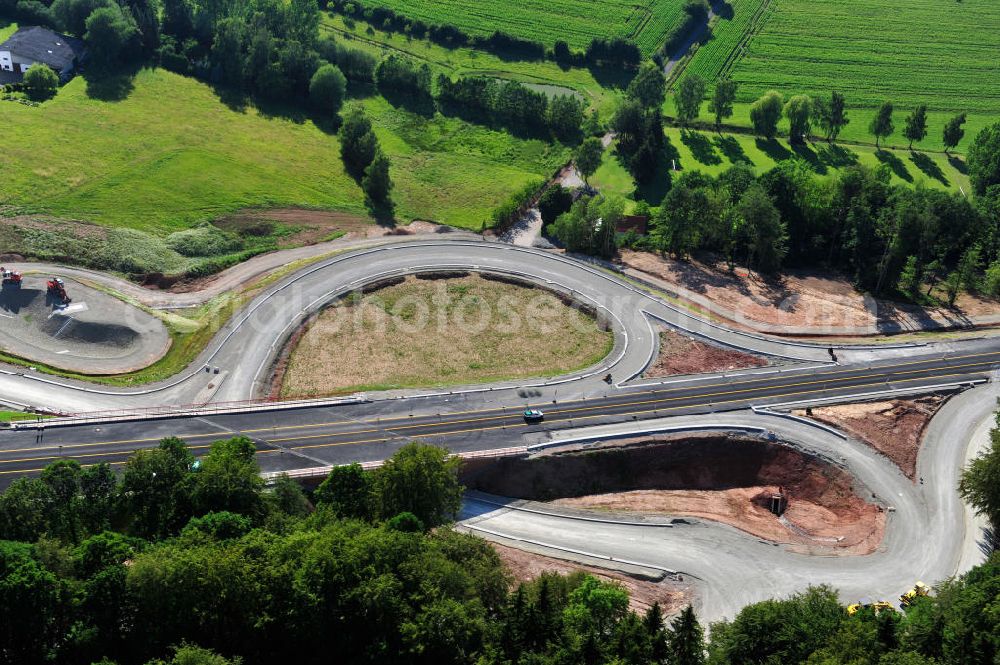 Uslar from above - Baustelle der neuen Umgehungsstraße / Bundesstraße B241 mit neuen Brückenbauwerken / Talbrücke Volpriehausen nahe Uslar in Niedersachsen. Ein Projekt der EUROVIA. Construction site of the new circuitous road B241 with new bidges / viaduct Volpriehausen in the near of Uslar in Lower Saxony.