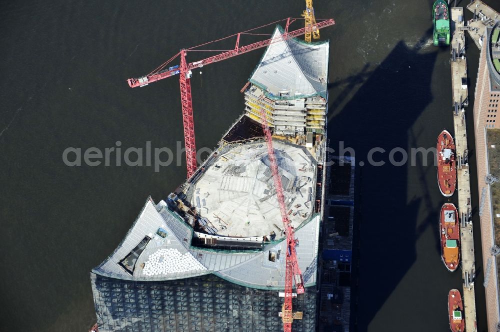 Hamburg from above - View the construction site of the Elbe Philharmonic Hall Hamburg. The Elbe Philharmonic Hall Hamburg ist built on the port city of Hamburg