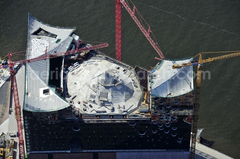 Hamburg from above - View the construction site of the Elbe Philharmonic Hall Hamburg. The Elbe Philharmonic Hall Hamburg ist built on the port city of Hamburg