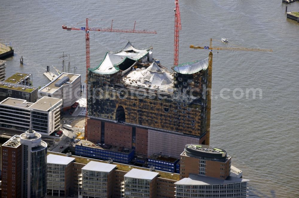 Hamburg from above - View the construction site of the Elbe Philharmonic Hall Hamburg. The Elbe Philharmonic Hall Hamburg ist built on the port city of Hamburg