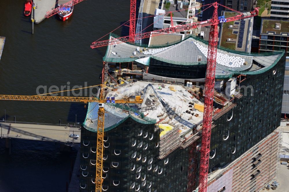 Hamburg from above - View the construction site of the Elbe Philharmonic Hall Hamburg. The Elbe Philharmonic Hall Hamburg ist built on the port city of Hamburg