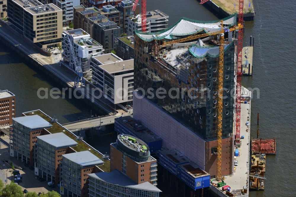 Hamburg from above - View the construction site of the Elbe Philharmonic Hall Hamburg. The Elbe Philharmonic Hall Hamburg ist built on the port city of Hamburg