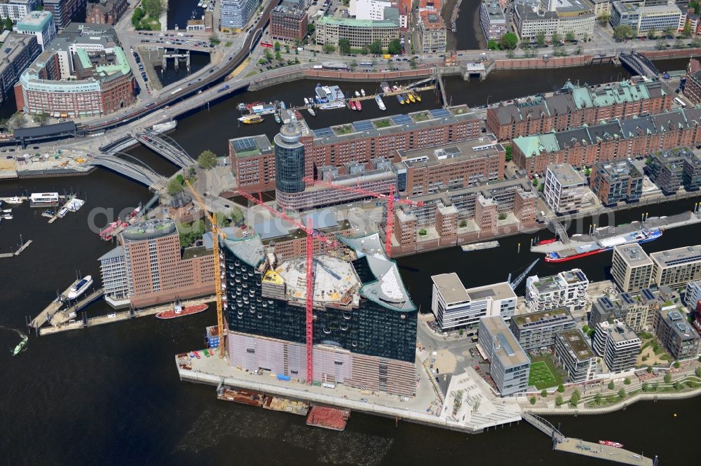 Hamburg from above - View the construction site of the Elbe Philharmonic Hall Hamburg. The Elbe Philharmonic Hall Hamburg ist built on the port city of Hamburg