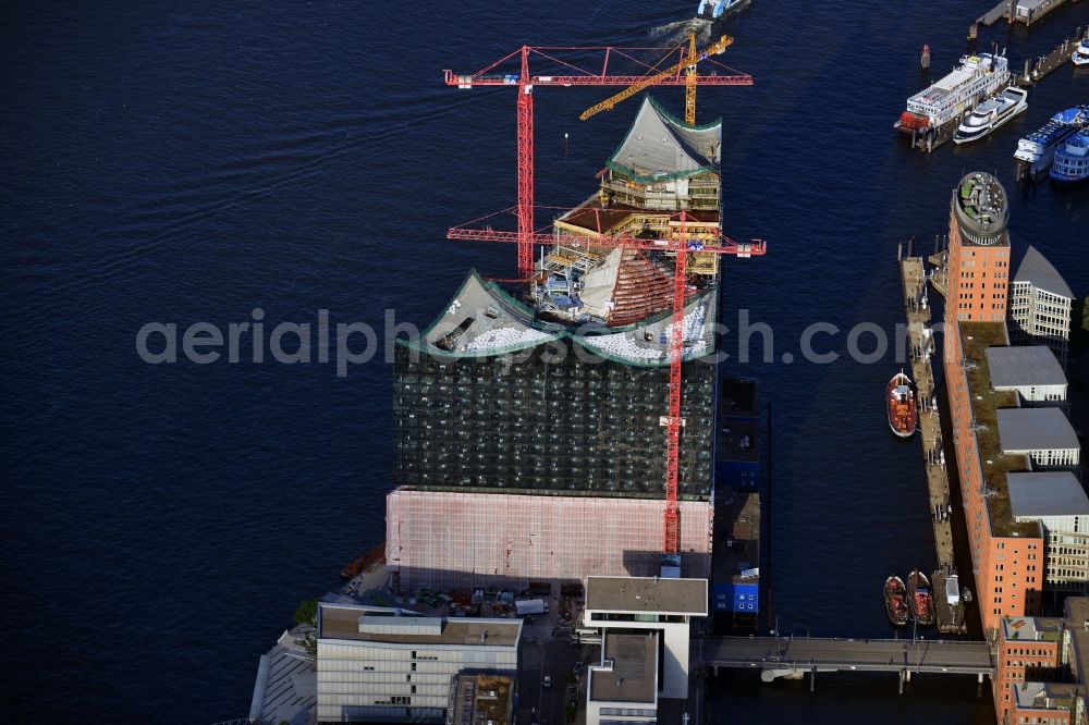 Aerial image Hamburg - View the construction site of the Elbe Philharmonic Hall Hamburg. The Elbe Philharmonic Hall Hamburg ist built on the port city of Hamburg