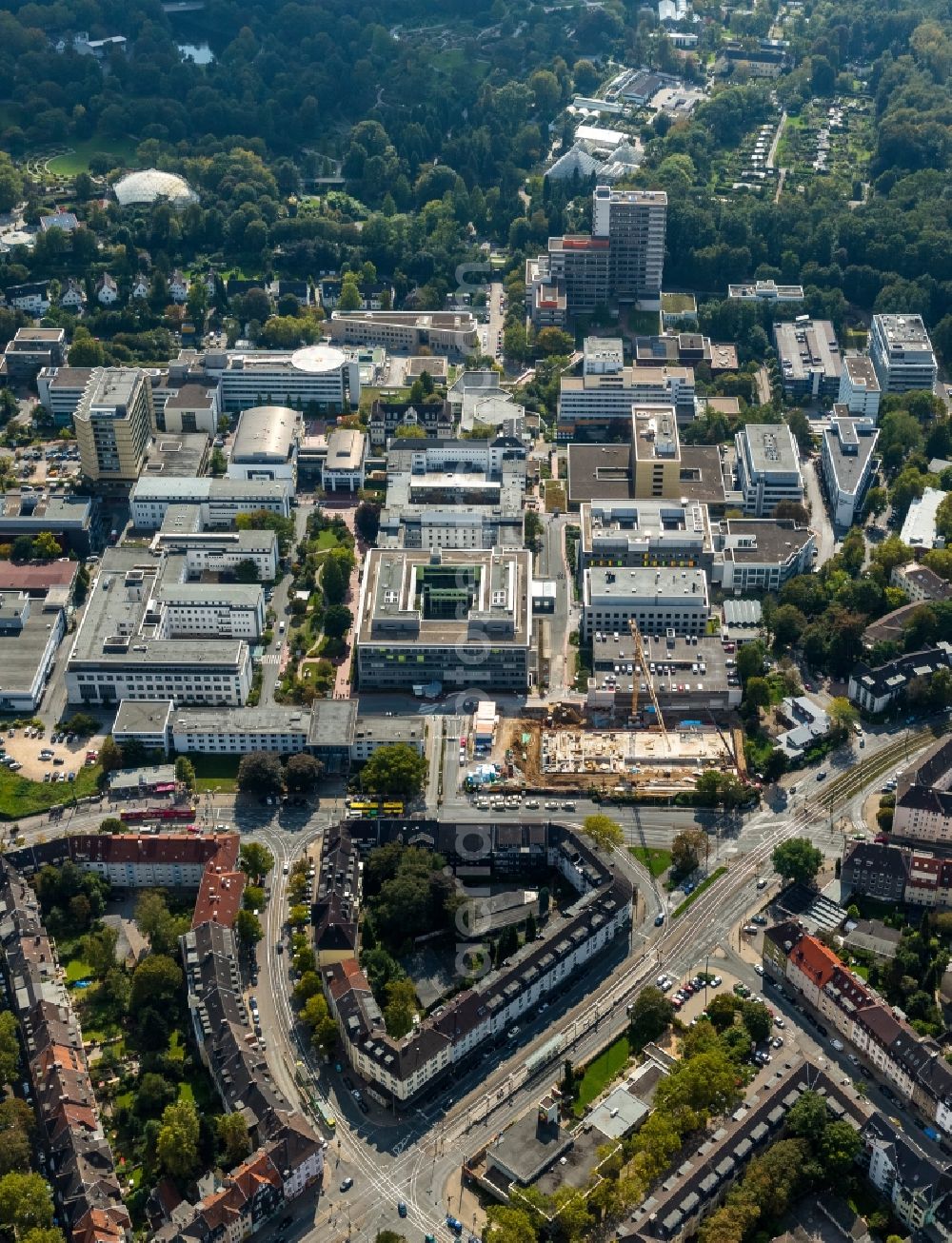 Aerial image Essen - View of a construction site at the university medical centre Essen in the state of North-Rhine Westphalia