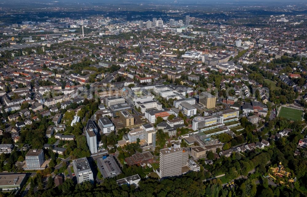 Aerial photograph Essen - View of a construction site at the university medical centre Essen in the state of North-Rhine Westphalia