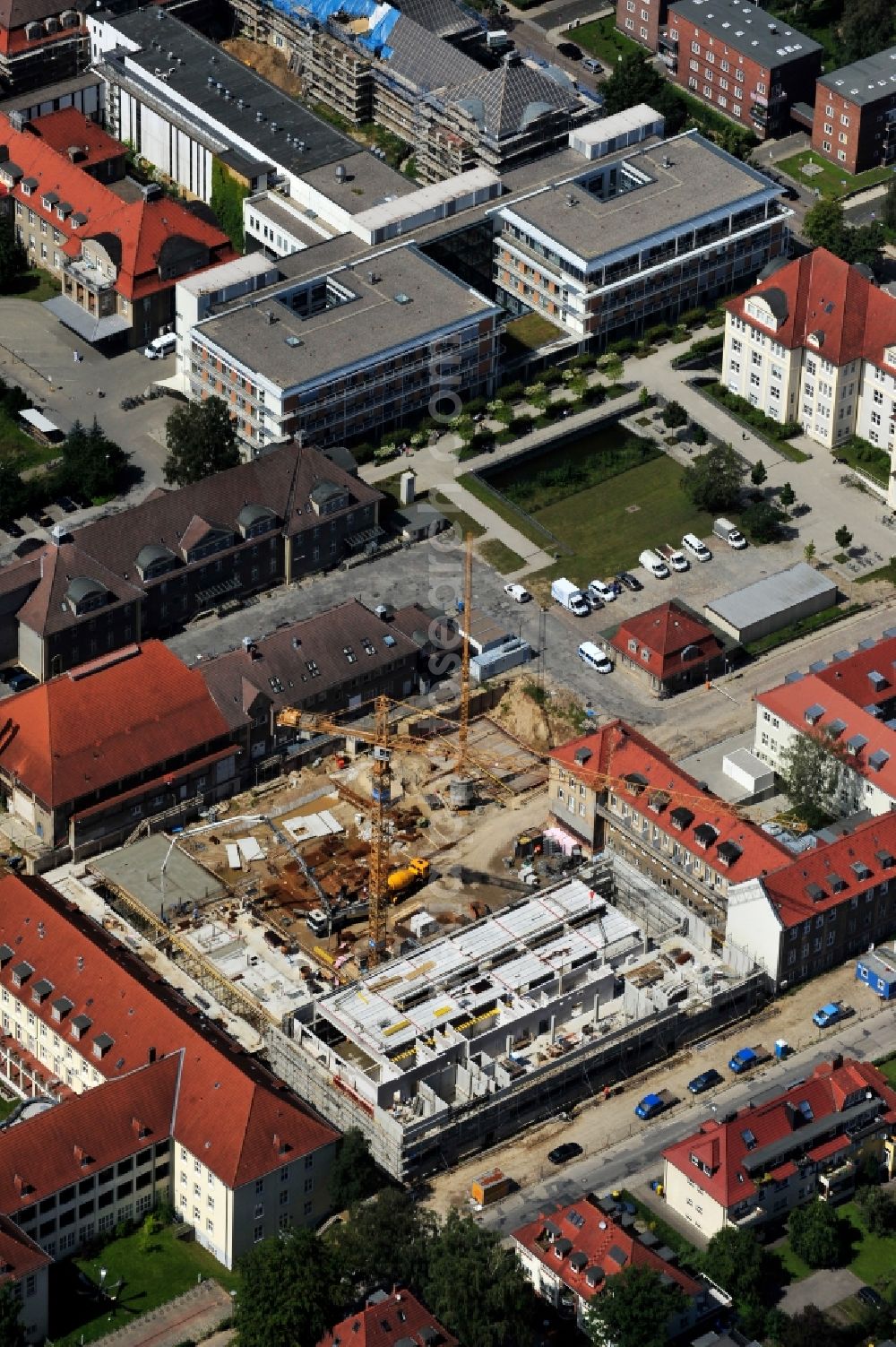 Rostock from above - View of construction site of the university hospital Rostock in the state Mecklenburg-Western Pomerania