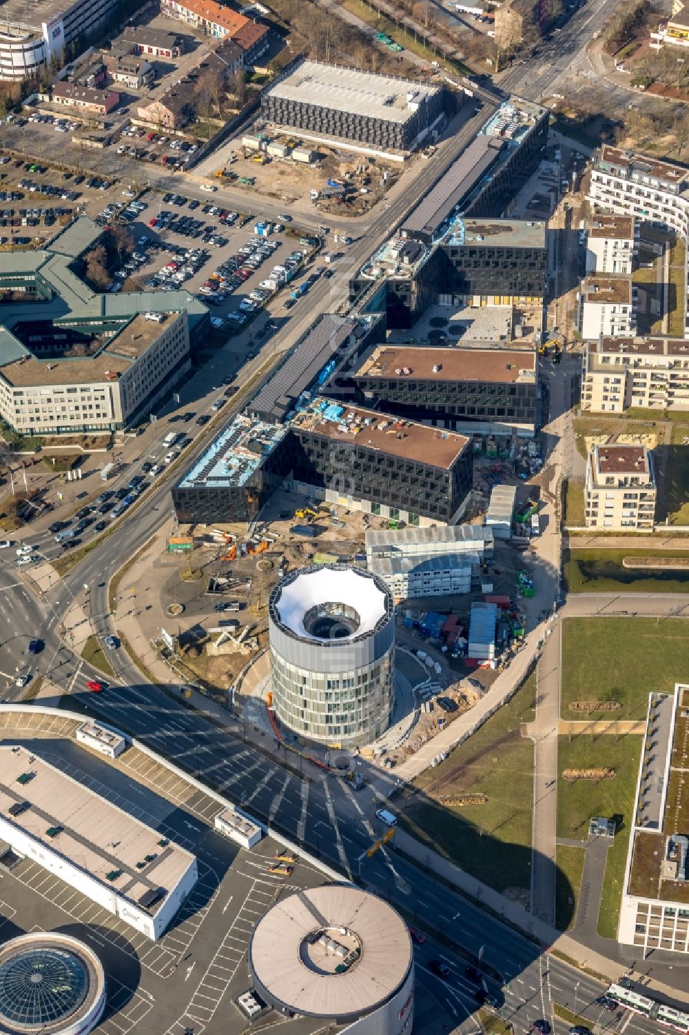 Aerial image Essen - Construction site for the office building of Funke Media Group on Berliner Platz in Essen in the state of North Rhine-Westphalia