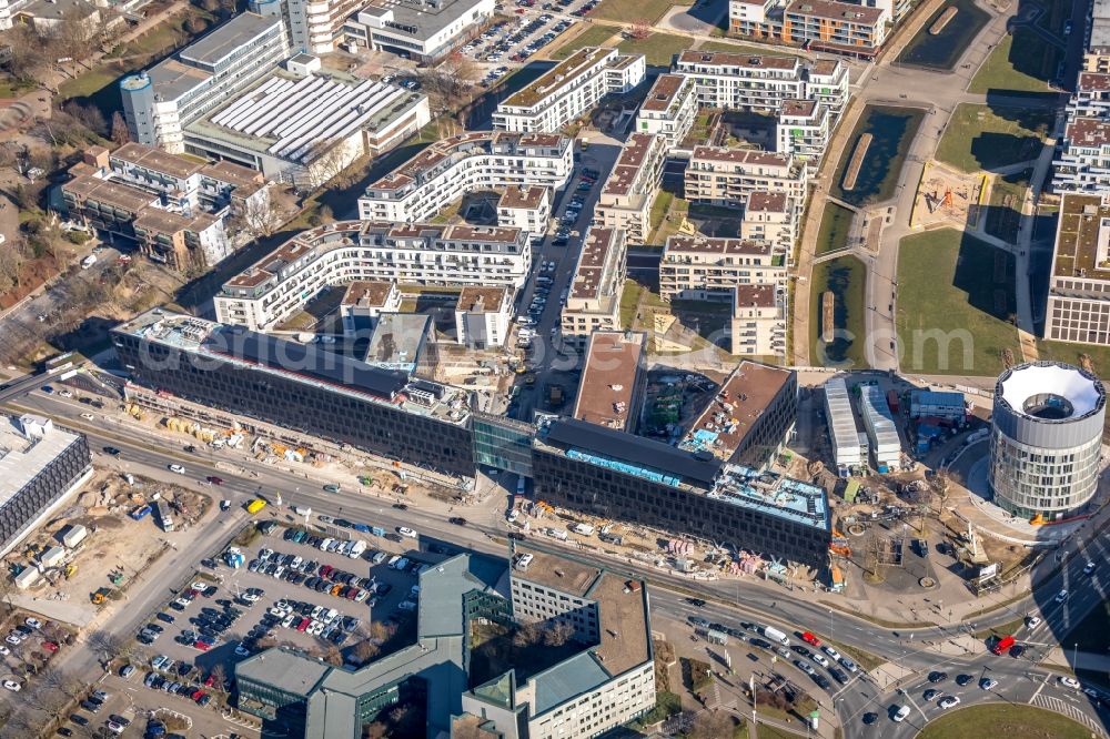 Essen from above - Construction site for the office building of Funke Media Group on Berliner Platz in Essen in the state of North Rhine-Westphalia