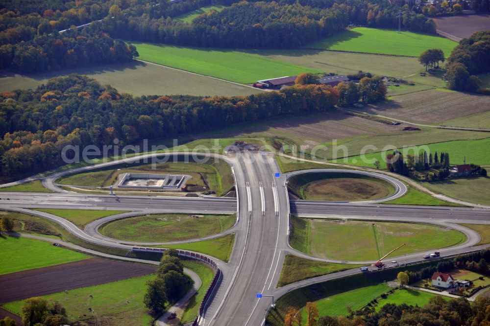 Bielefeld from above - Construction site for the expansion of traffic flow on the motorway BAB A 33 - federal street B61 in the district Brackwede in Bielefeld in the state North Rhine-Westphalia, Germany