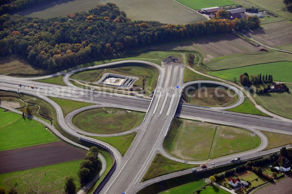 Aerial image Bielefeld - Construction site for the expansion of traffic flow on the motorway BAB A 33 - federal street B61 in the district Brackwede in Bielefeld in the state North Rhine-Westphalia, Germany