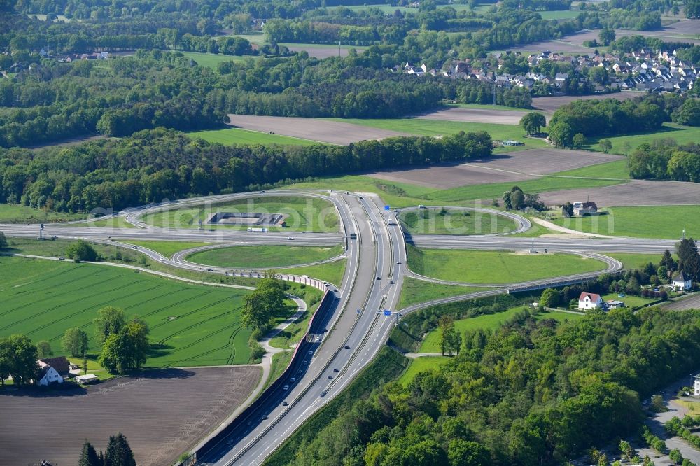 Bielefeld from above - Construction site for the expansion of traffic flow on the motorway BAB A 33 - federal street B61 in the district Brackwede in Bielefeld in the state North Rhine-Westphalia, Germany