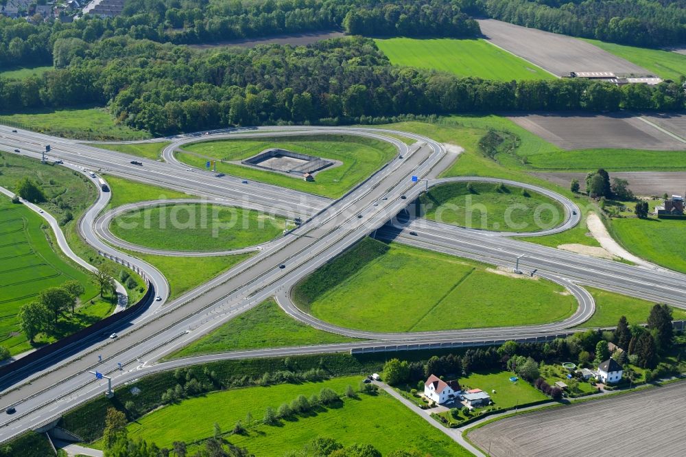 Bielefeld from the bird's eye view: Construction site for the expansion of traffic flow on the motorway BAB A 33 - federal street B61 in the district Brackwede in Bielefeld in the state North Rhine-Westphalia, Germany