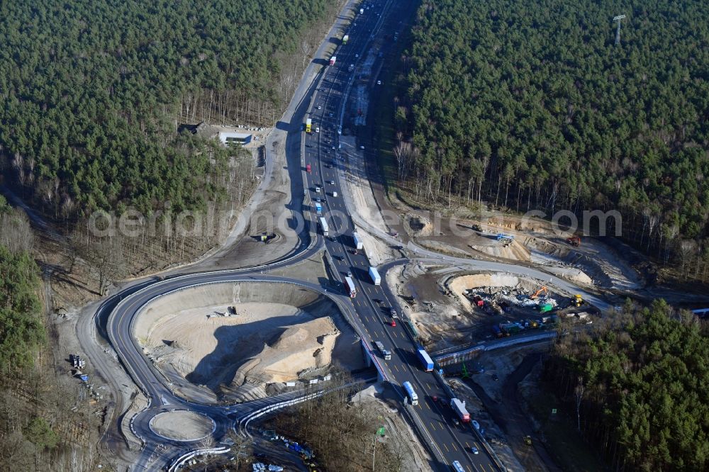 Ferch from above - Construction site for the expansion of traffic flow on the motorway BAB A 10 in Ferch in the state Brandenburg, Germany