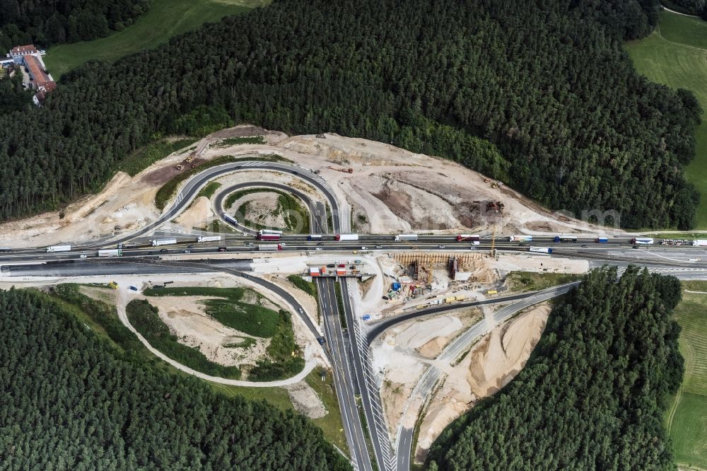 Aerial photograph Schwabach - Construction site for the expansion of traffic flow on the motorway BAB A 6 in Schwabach in the state Bavaria, Germany