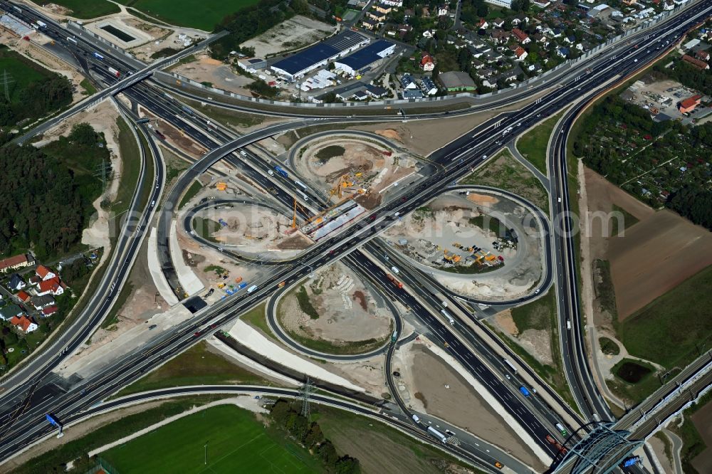 Aerial image Erlangen - Construction to extend the traffic flow at the intersection- motorway A 73 in Erlangen in the state Bavaria, Germany