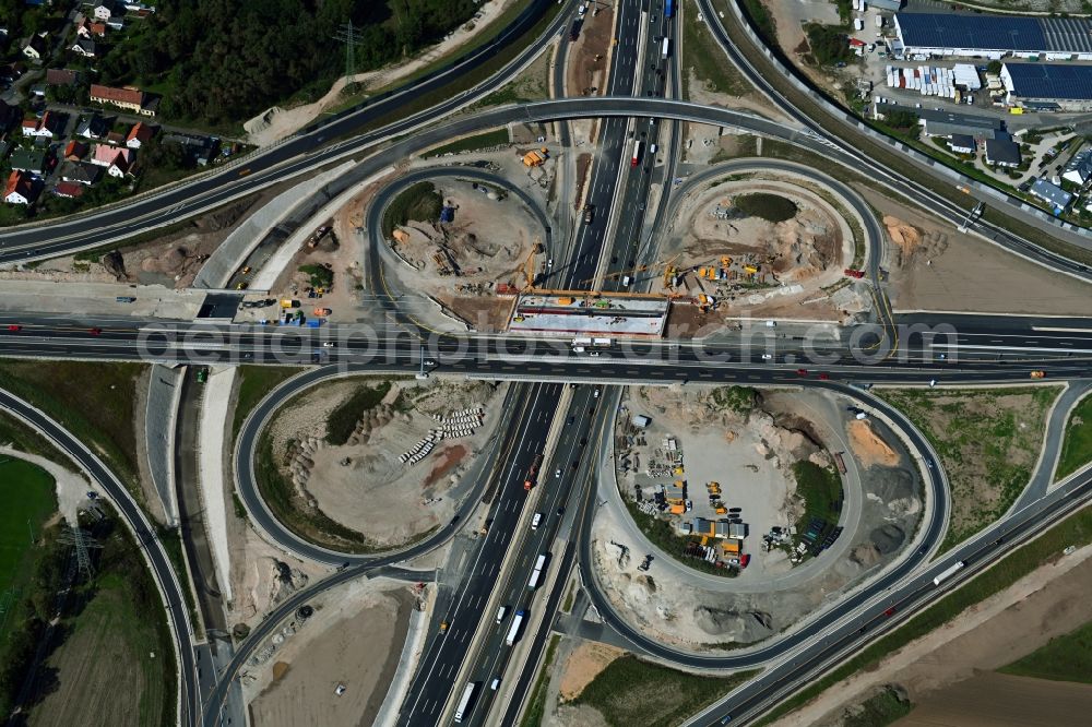 Aerial photograph Erlangen - Construction to extend the traffic flow at the intersection- motorway A 73 in Erlangen in the state Bavaria, Germany