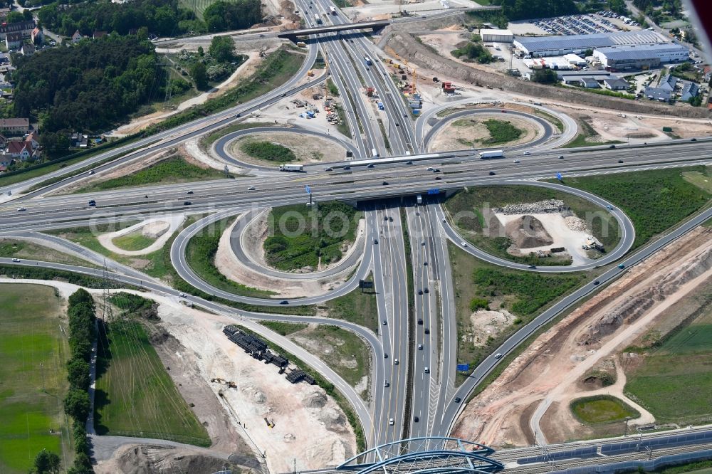 Erlangen from above - Construction to extend the traffic flow at the intersection- motorway A 73 Fuerth/Erlangen in Erlangen in the state Bavaria, Germany