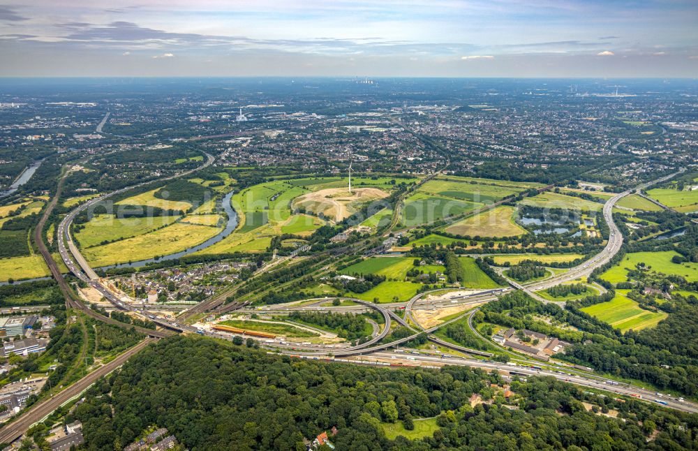 Duisburg from above - Construction to extend the traffic flow at the intersection- motorway A 40 - 3 Kreuz Kaiserberg on street Werthacker in the district Duissern in Duisburg at Ruhrgebiet in the state North Rhine-Westphalia, Germany