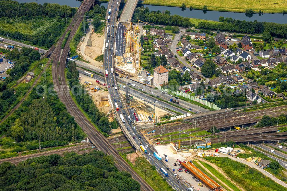 Aerial image Duisburg - Construction to extend the traffic flow at the intersection- motorway A 40 - 3 Kreuz Kaiserberg on street Werthacker in the district Duissern in Duisburg at Ruhrgebiet in the state North Rhine-Westphalia, Germany